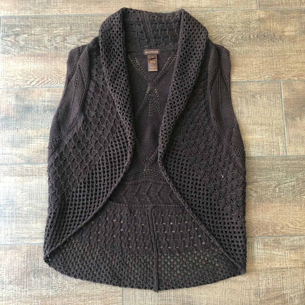 Multiples Open Knit Brown Open Front Vest Large - image 1